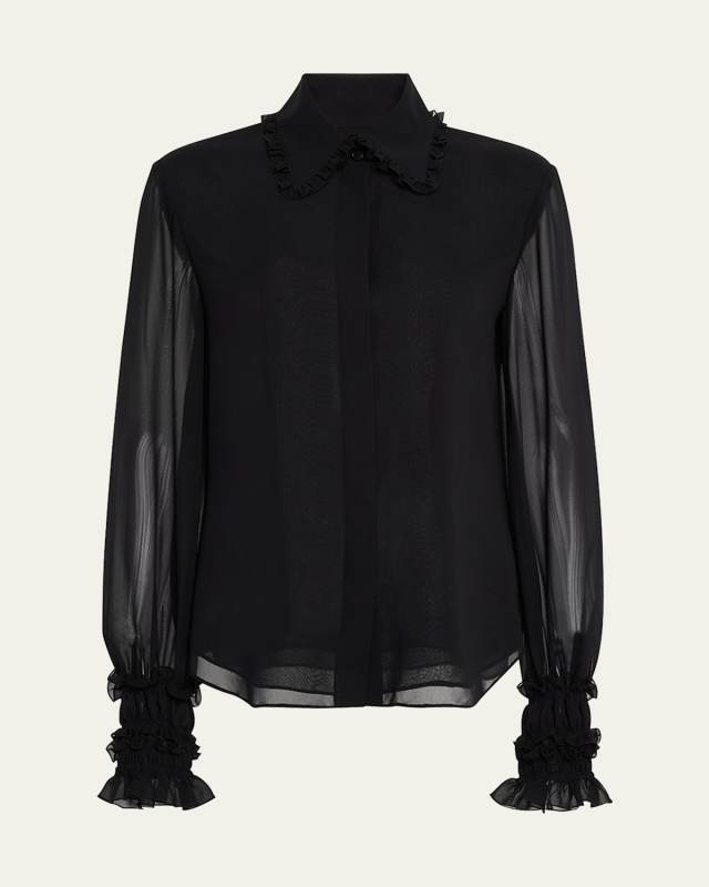 Ruffle-Trim Silk Blouse